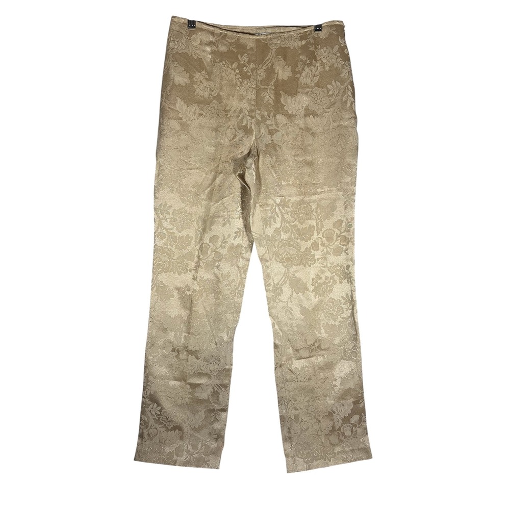 Newport News Vintage Gold Floral Pants Jacquard Trousers Sz 10‎ Side Zip Roses